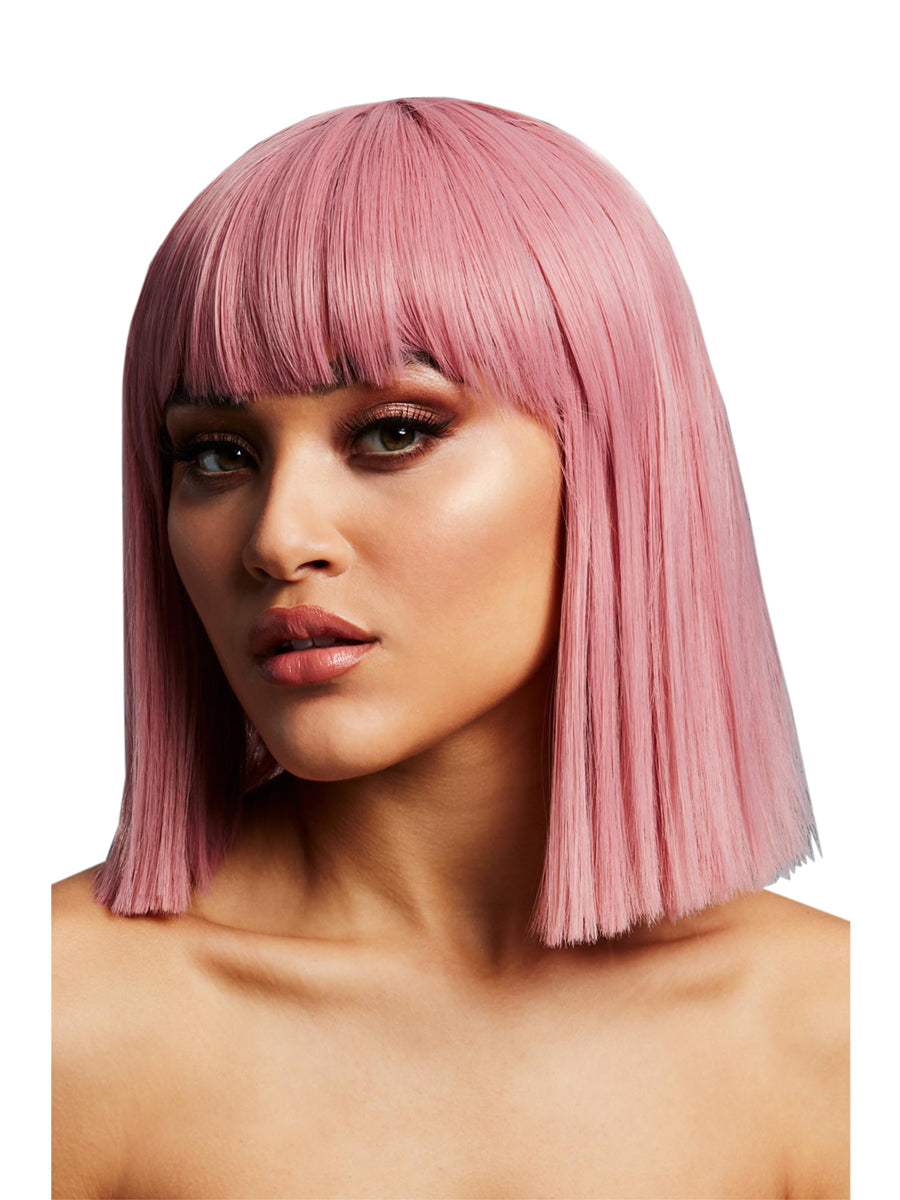 Blunt Cut Womens Ash Pink Bob Wig With Fringe - Main Image