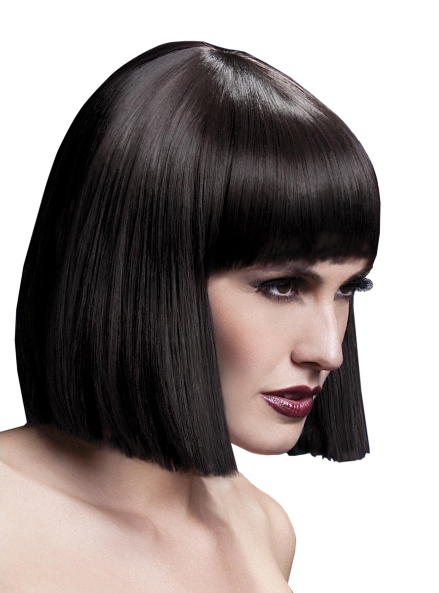 Blunt Cut Womens Dark Brown Bob Wig With Fringe - Main Image
