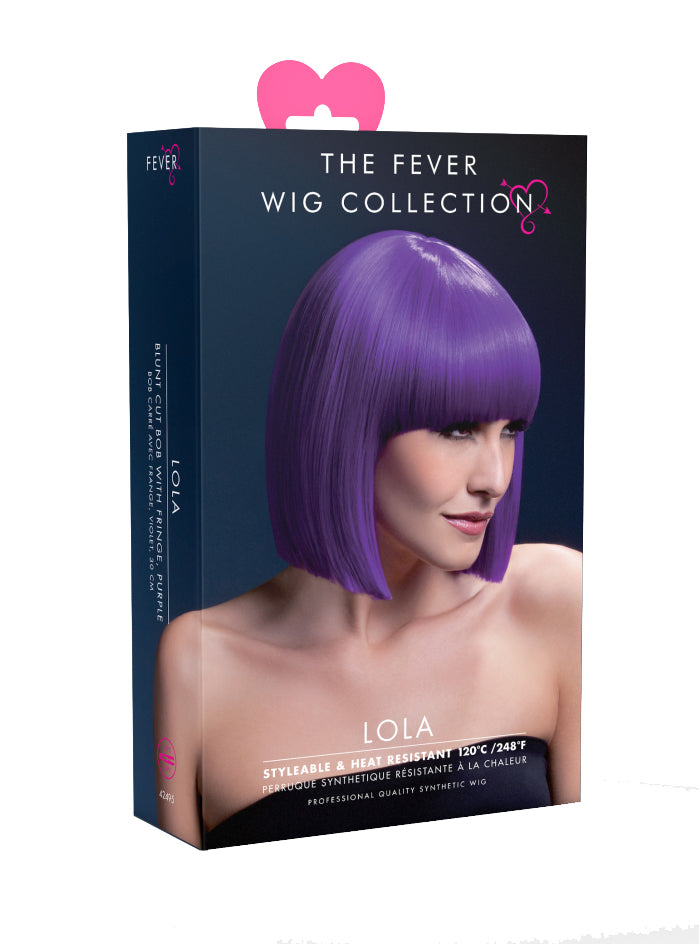 Womens Purple Deluxe Blunt Cut Bob Fashion Wig With Fringe - Packaging Image