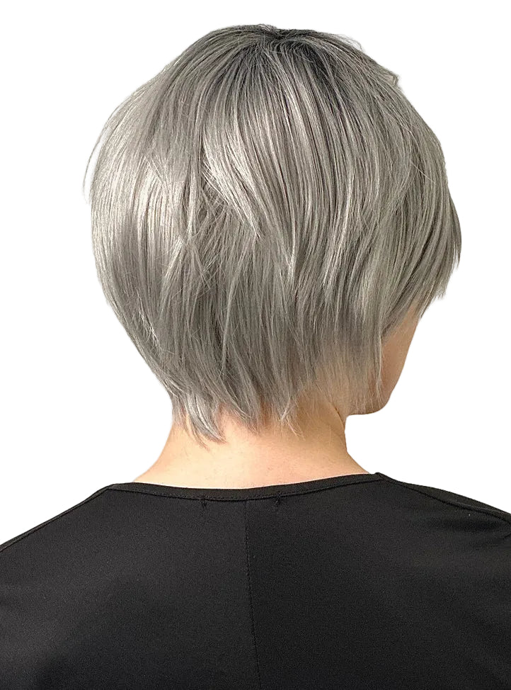 Lola Womens Deluxe Silver Grey Pixie Cut Fashion Wig - Back Image
