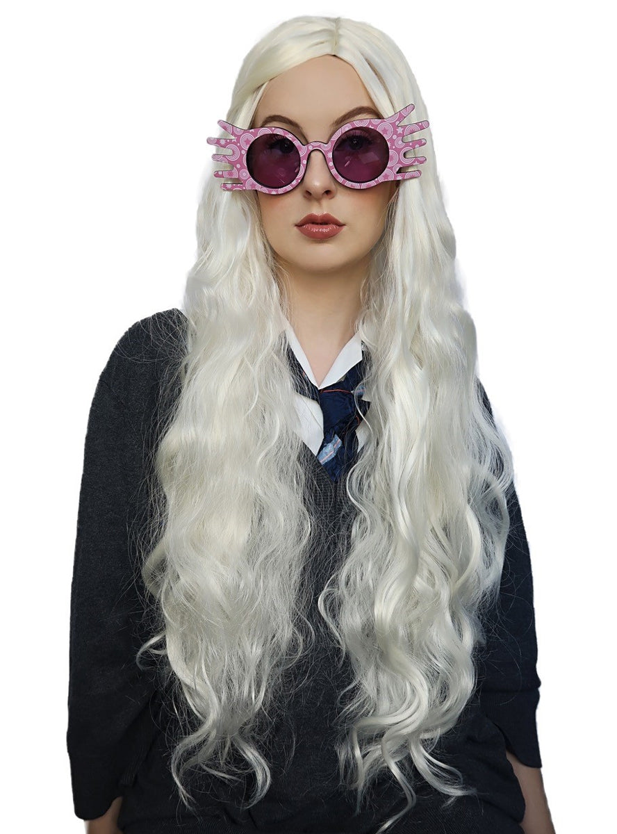 Luna Womens Long White Blonde Wavy Costume Wig - Alternative Image 2