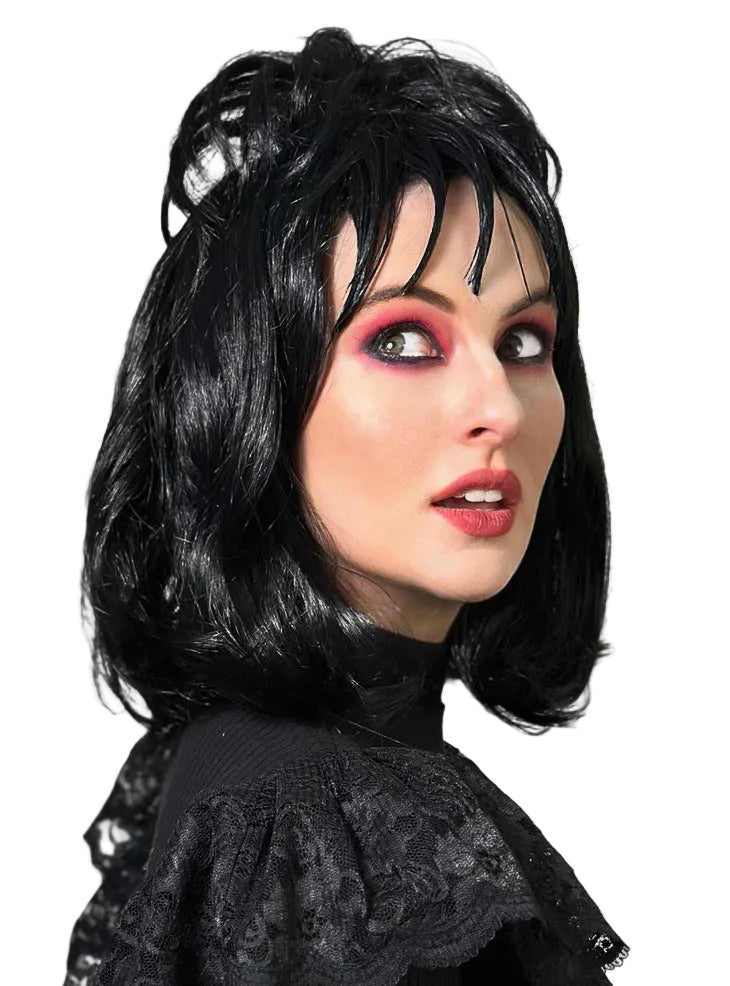 Lydia Womens Black Beetle Bride Costume Wig - Side Image