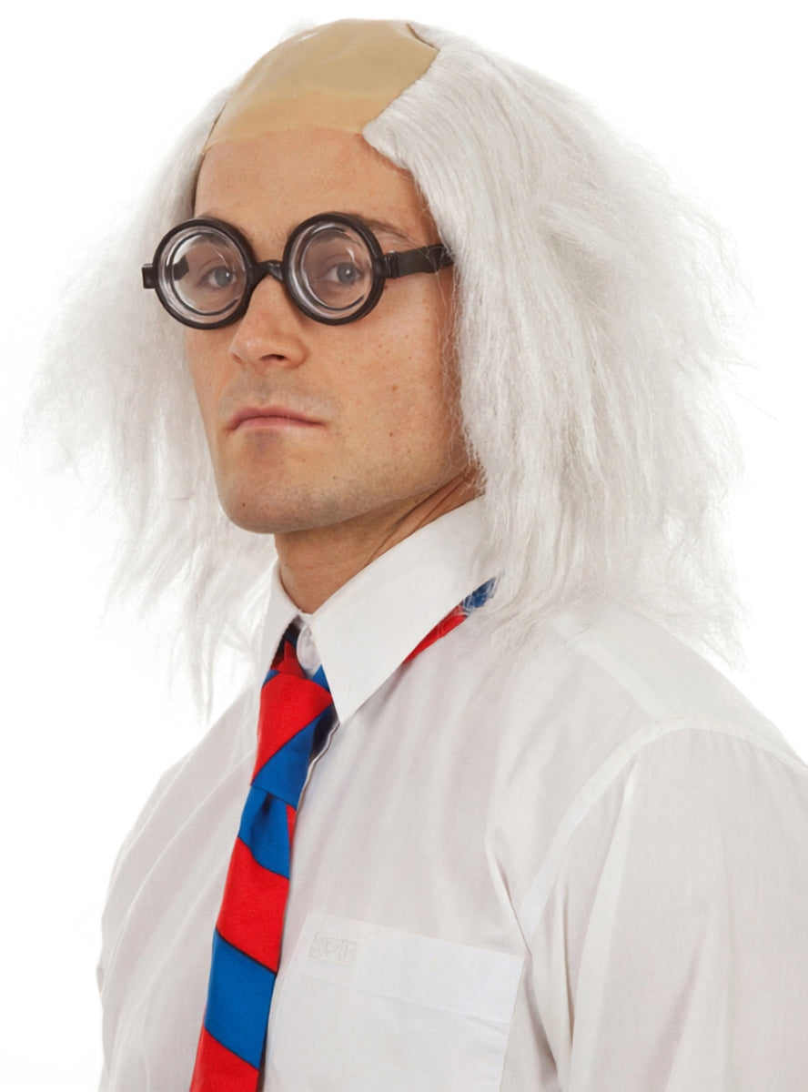 Mad Scientist Mens White Costume Wig With Bald Top - Alternative Image 2