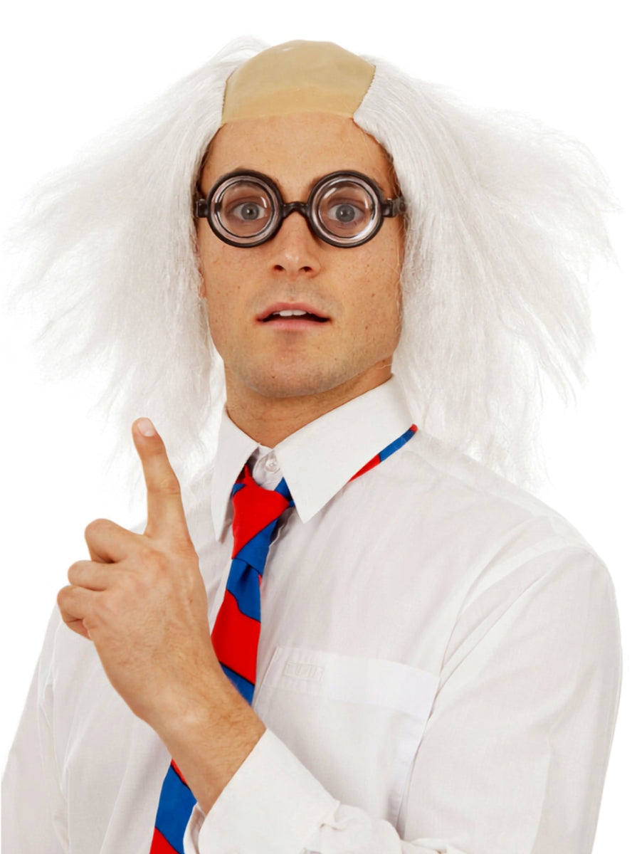 Mad Scientist Mens White Costume Wig With Bald Top - Alternative Image
