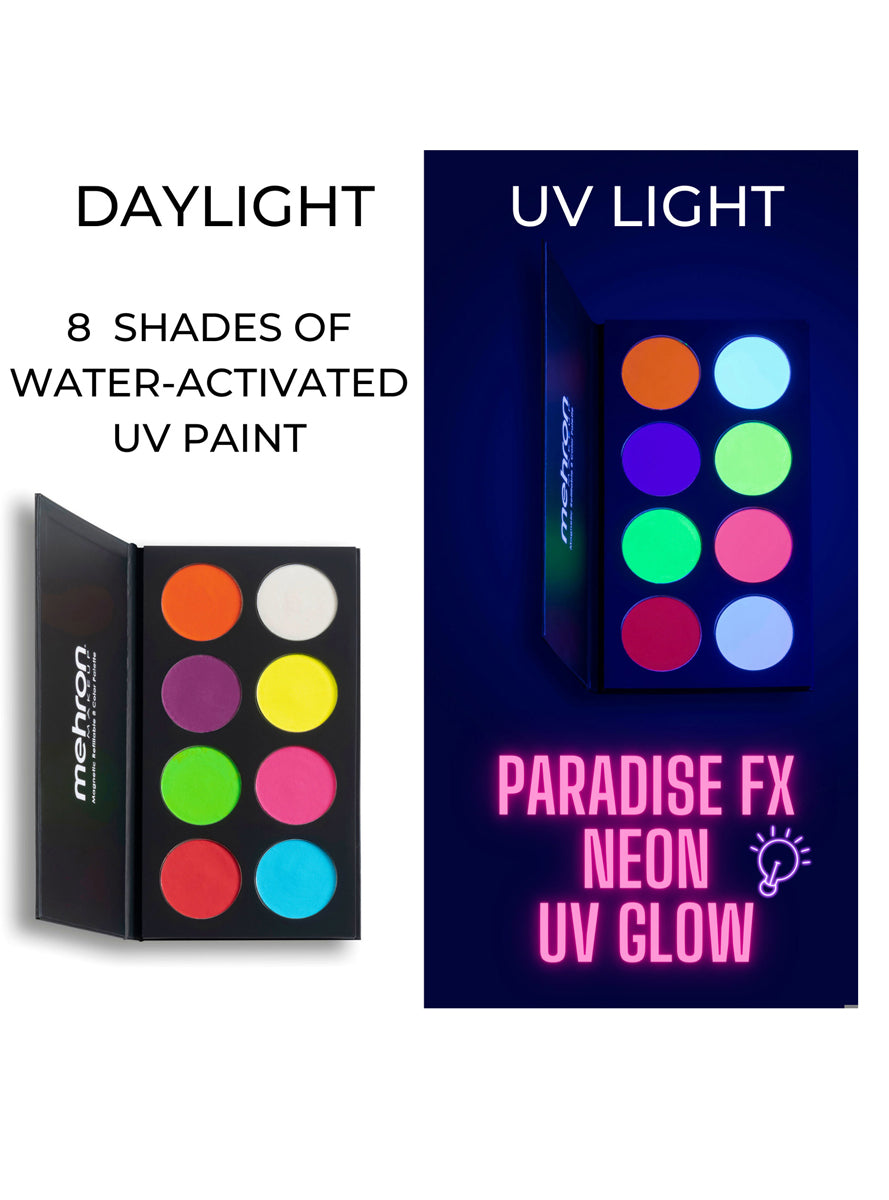 Mehron Paradise Makeup AQ 8 Colour Neon UV Pro Palette - Alternative Image 1