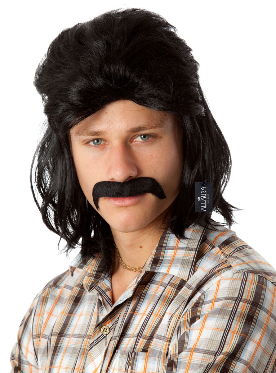 Mens Black 80s Mullet And Moustache Costume Wig Set - Alternative Image 3