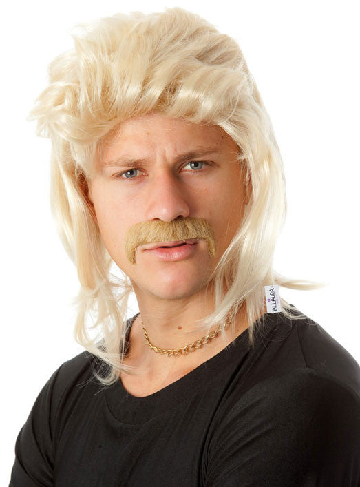 Mens Blonde 80s Mullet And Moustache Costume Wig Set - Main Image