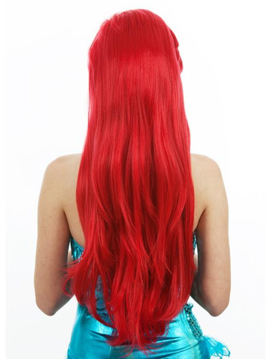 Mermaid Womens Long Red Costume With Starfish Hairclip - Back Image