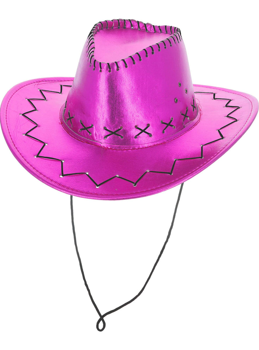 Pink Metallic Cowgirl Costume Hat with Black Details - Alternate Image