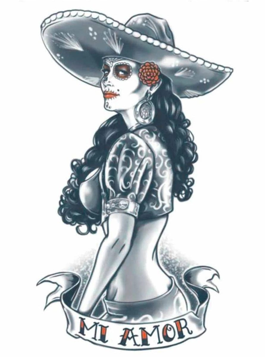 Mi Amor Day of the Dead Realistic Temporary Tattoo - Alternative Image
