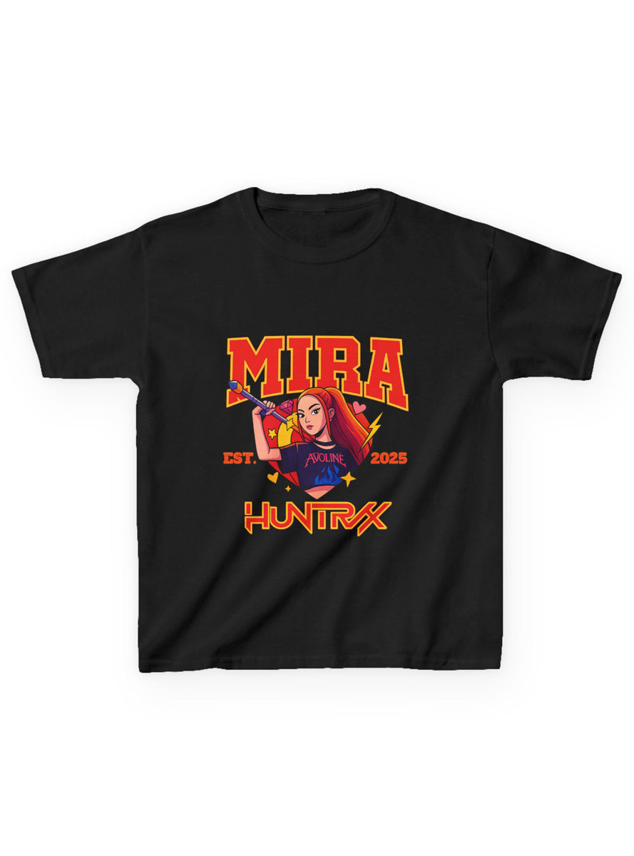 Teens Black T-Shirt with Mira Huntrix KPop Demon Hunters Print