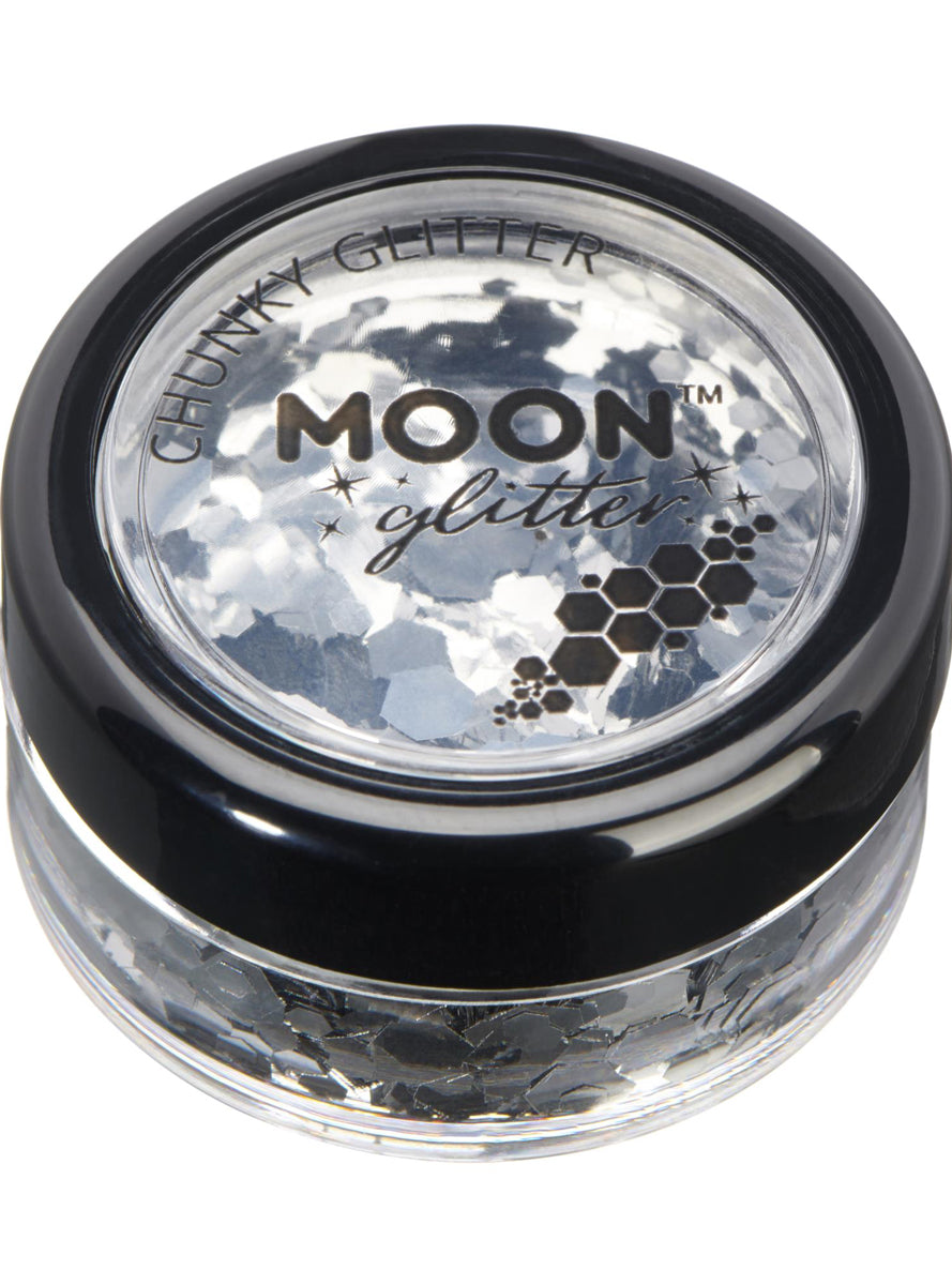 Chunky Silver Moon Glitter Pot - Main Image