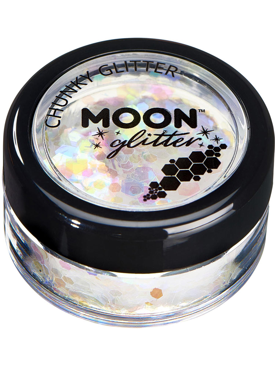 Chunky White Iridescent Moon Glitter Pot - Main Image