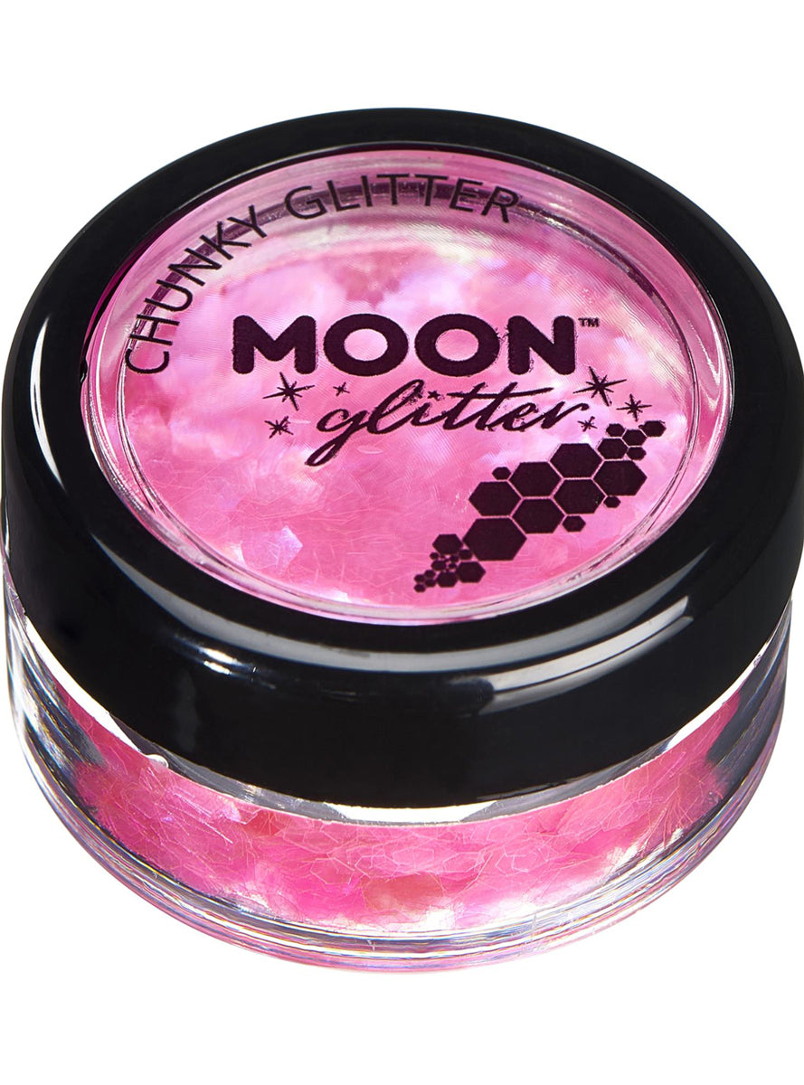 Chunky Pink Iridescent Moon Glitter Pot - Main Image
