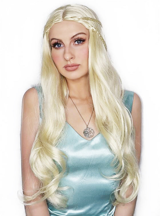 Mother Of Dragons Womens Long Blonde Costume Wig With Braids - Alternative Image