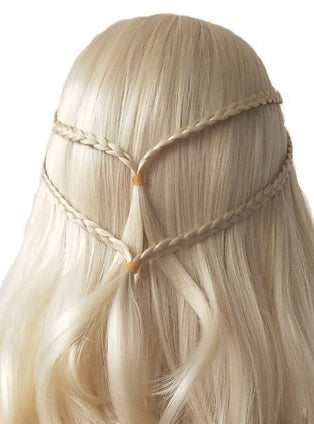 Mother Of Dragons Womens Long Blonde Costume Wig With Braids - Close Image