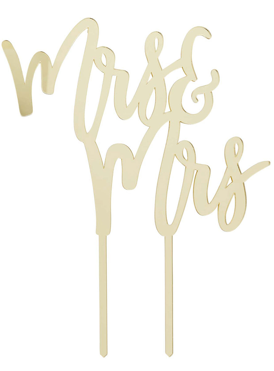 Mrs And Mrs 20cm Gold Acrylic Cake Topper - Main Image