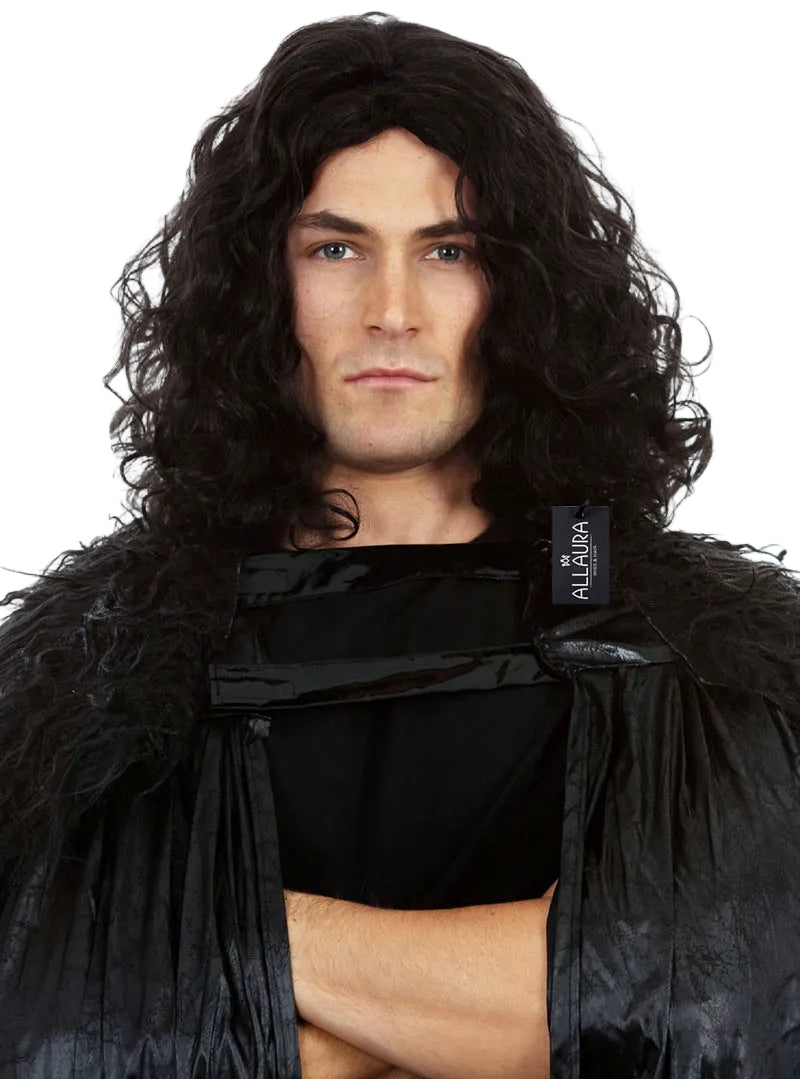 Northern King Mens Shoulder Length Black Curly Costume Wig - Alternative Image