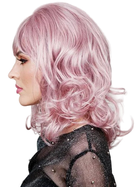 Nova Womens Dusty Pink Wavy Heat Resistant Fashion Wig - Side Image 2