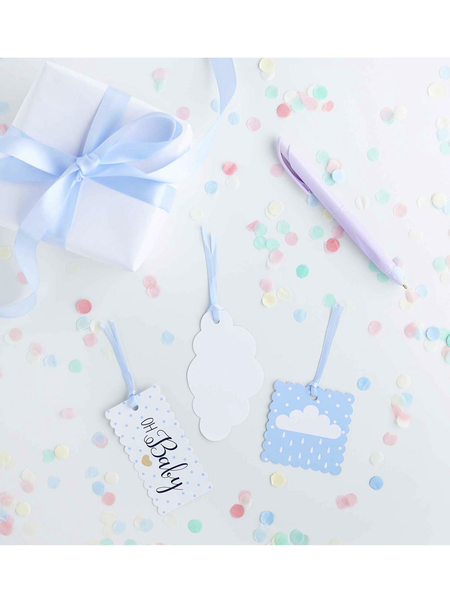 Oh Baby 3 Pack Blue Baby Shower Gift Tags - Lifestyle Image