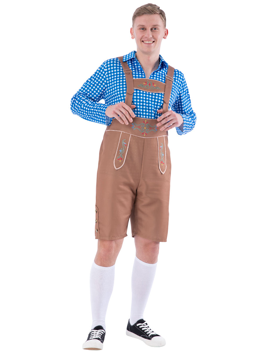 Brown And Blue German Lederhosen Mens Costume - Alternative Image 2