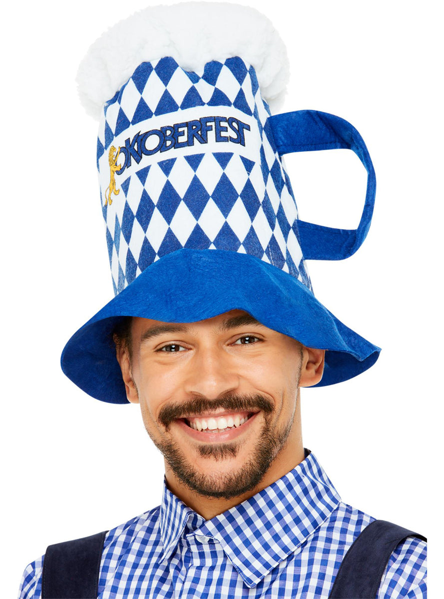 Blue and White Check Novelty Oktoberfest Beer Costume Hat - Alternate Image