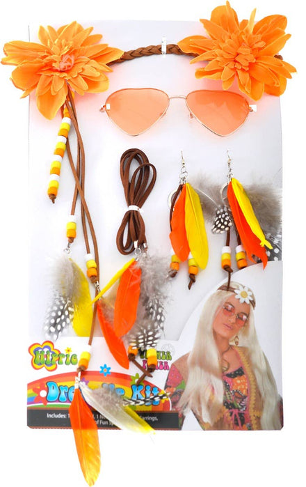 Orange Feathers Peace Signs 1970's Hippie Costume Accessory Set - Main Image