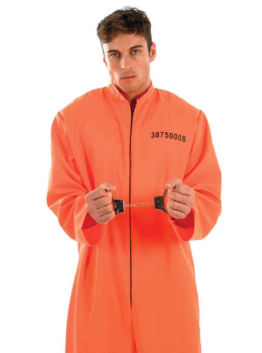 Plus Size Mens Orange Prisoner Jumpsuit - Close Image