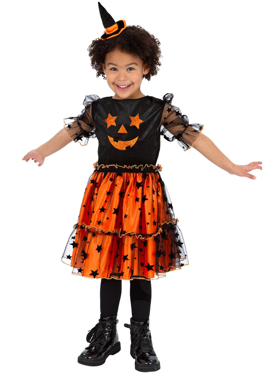 Toddler halloween jack o lantern witch costume - Main image