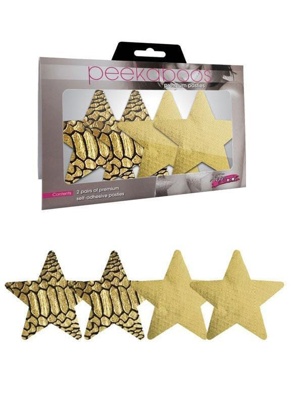 Womens 2 Pack Star Shape Stick On Pasties with Metallic Gold and Animal Print
