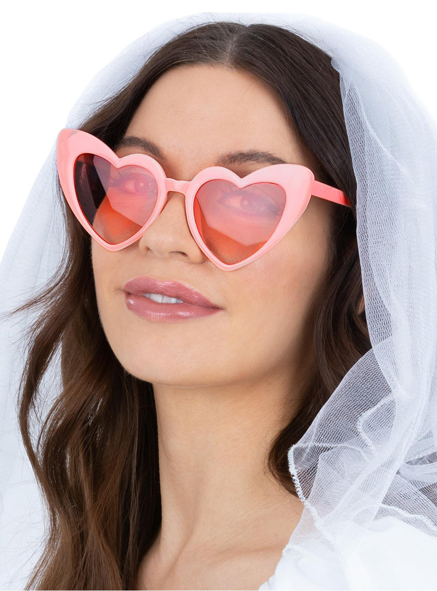 Pink Heart Shaped Womens Costume Glasses - Main Image