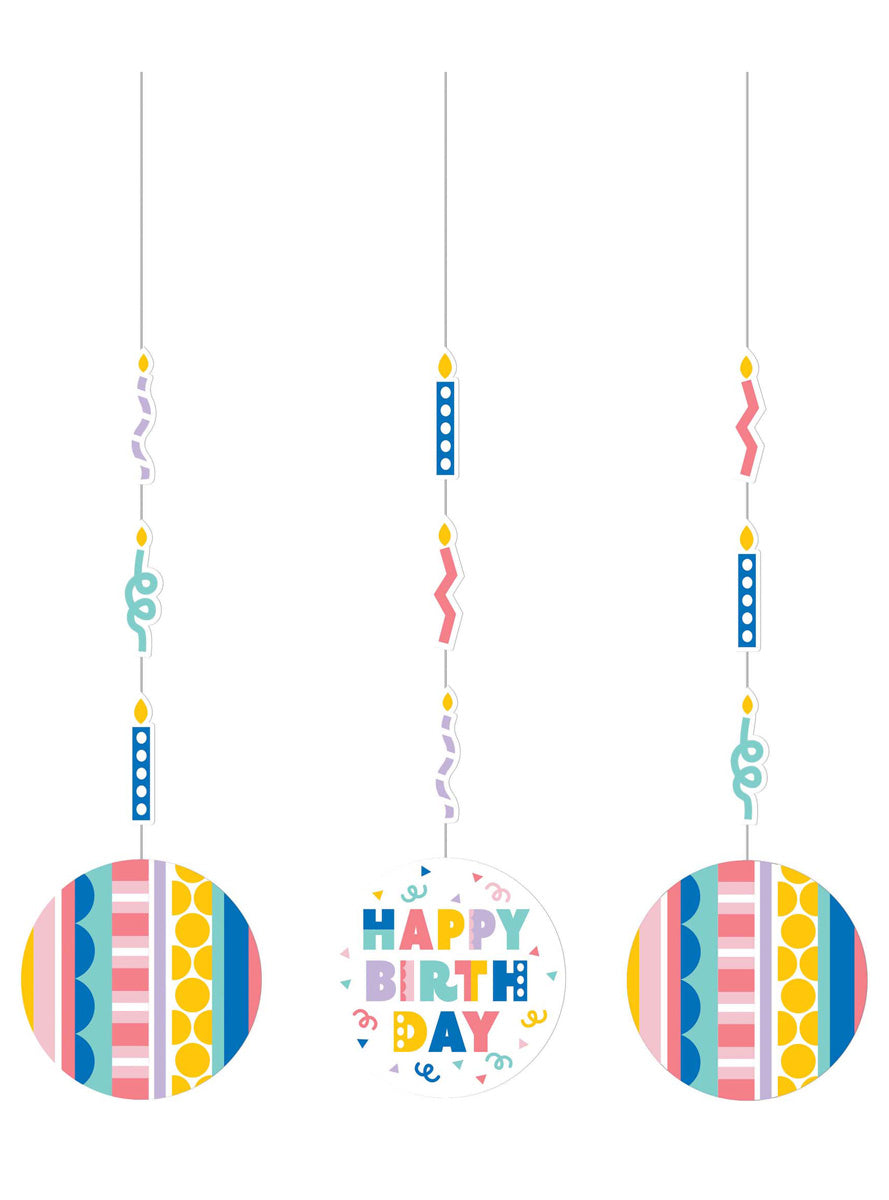 Party Patterns 3 Pack Happy Birthday 81cm Hanging Decorations – Main Image