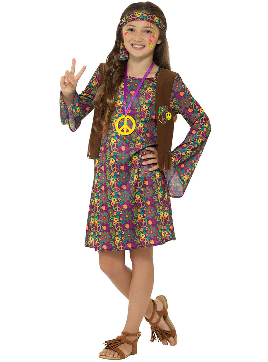Girls 70s Peace Hippie Costume - Main Image