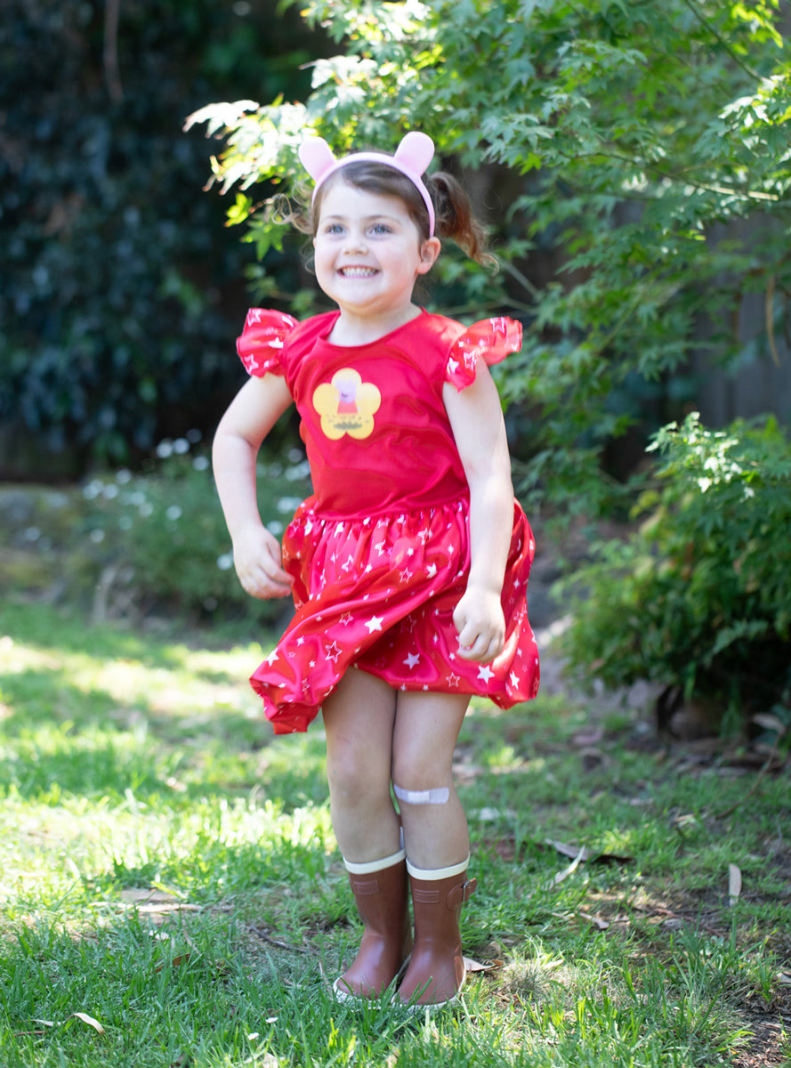 Deluxe Girls Red Peppa Pig Costume Dress - Lifestyle Image