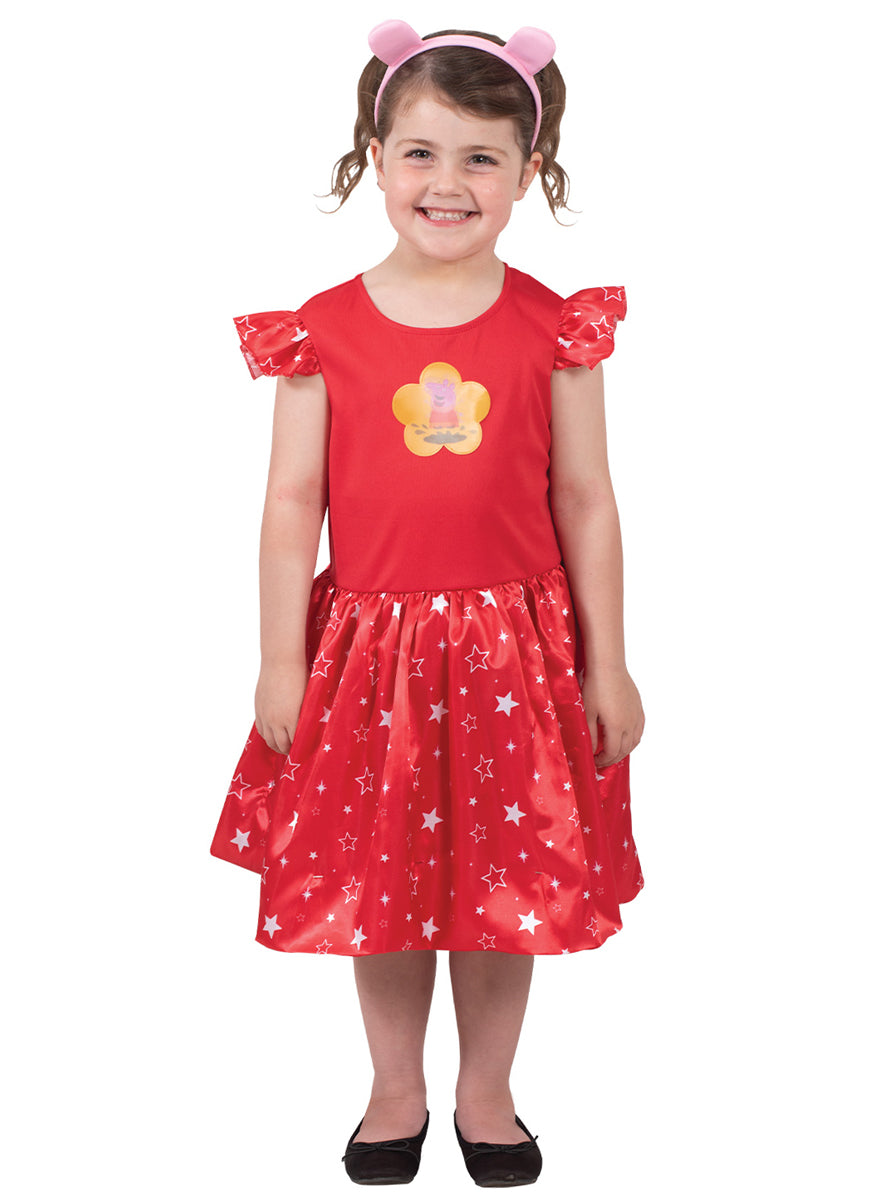 Deluxe Girls Red Peppa Pig Costume Dress - Main Image