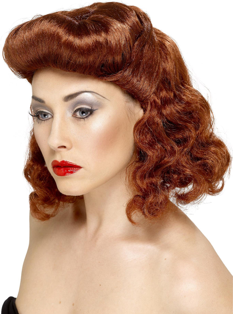 Womens Curly Auburn 40s Costume Wig - Alternate Image