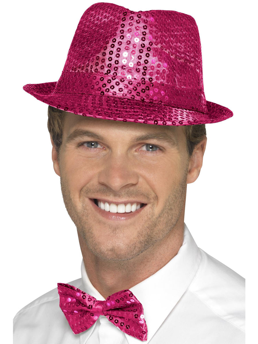 Adults Pink Sequin Trilby Costume Hat - Alternate Image
