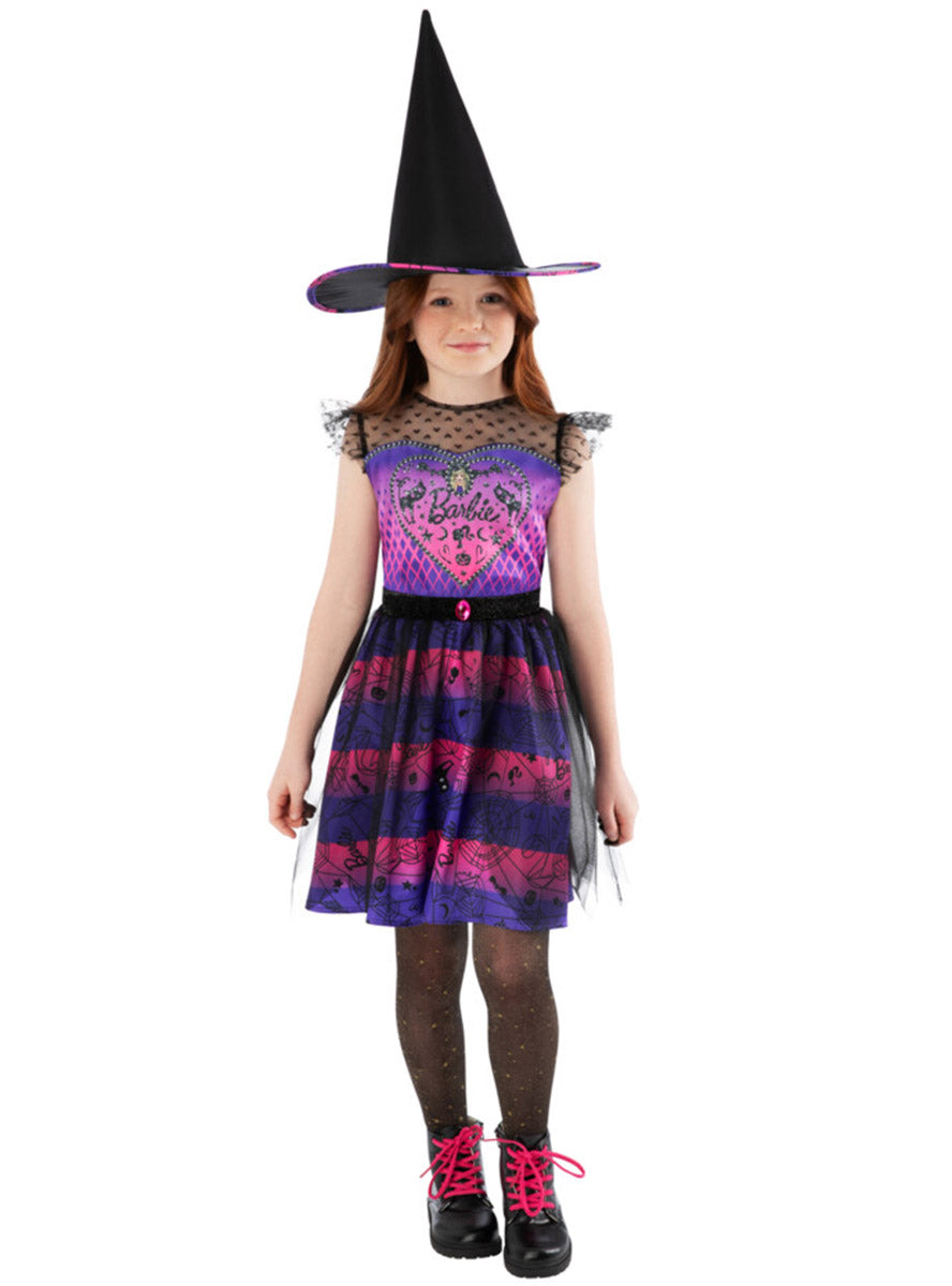 Pink and Purple Barbie Witch Halloween Costume for Girls - Main Image