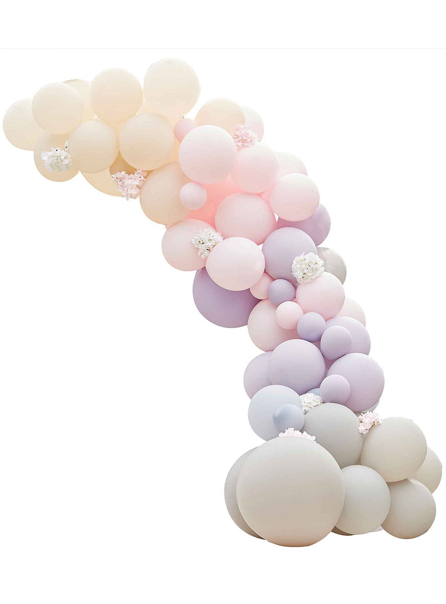 Balloon Arch Kit in Pastel Colours with Flowers - Main Image