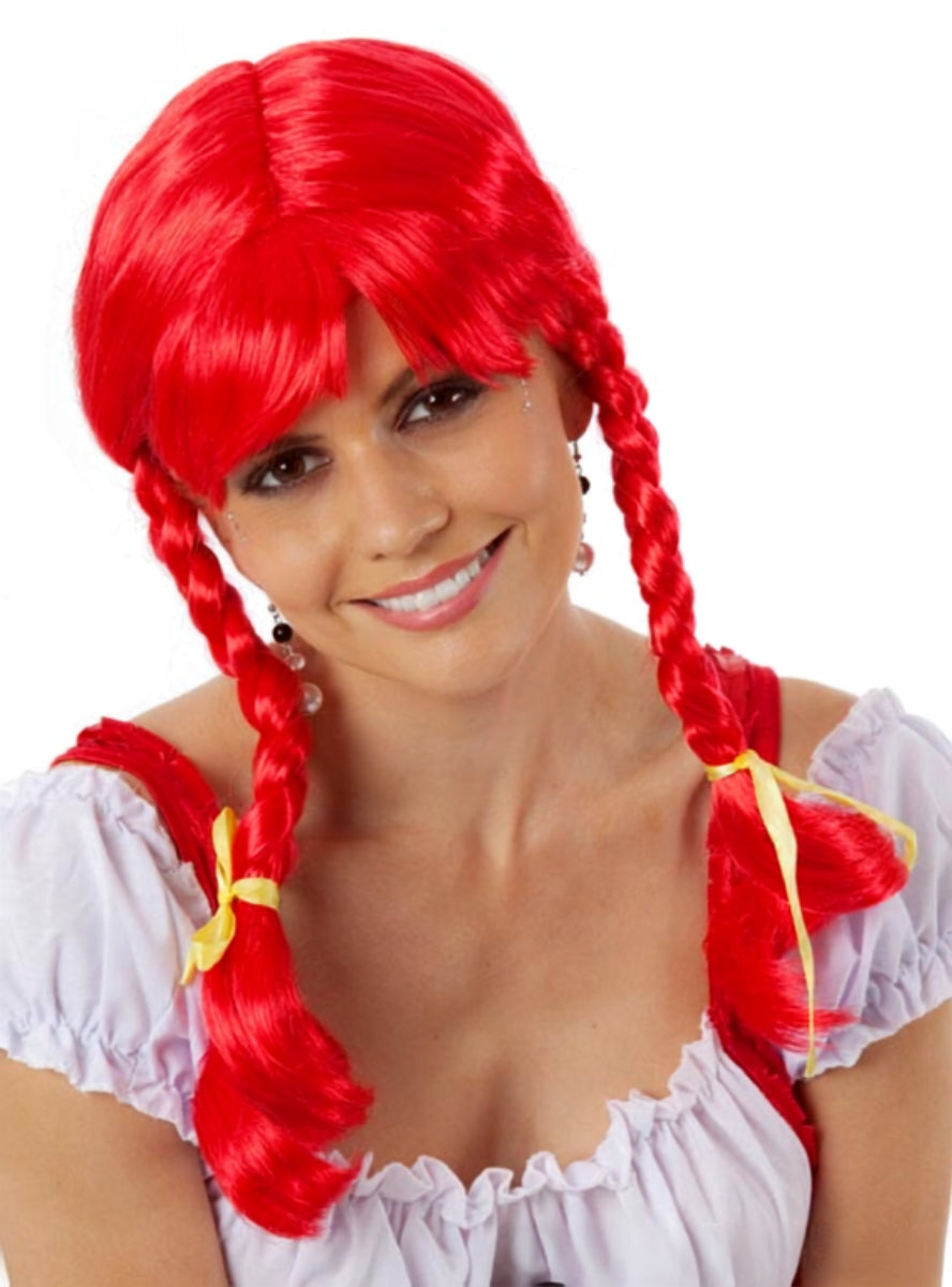 Pippi Womens Red Braided Pigtails Costume Wig - Alternative Image