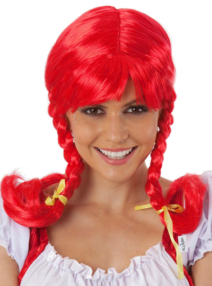 Pippi Womens Red Braided Pigtails Costume Wig - Main Image