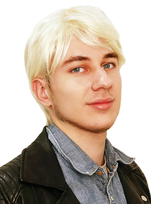 Platinum Blonde Mens Short Doll Costume Wig - Main Image
