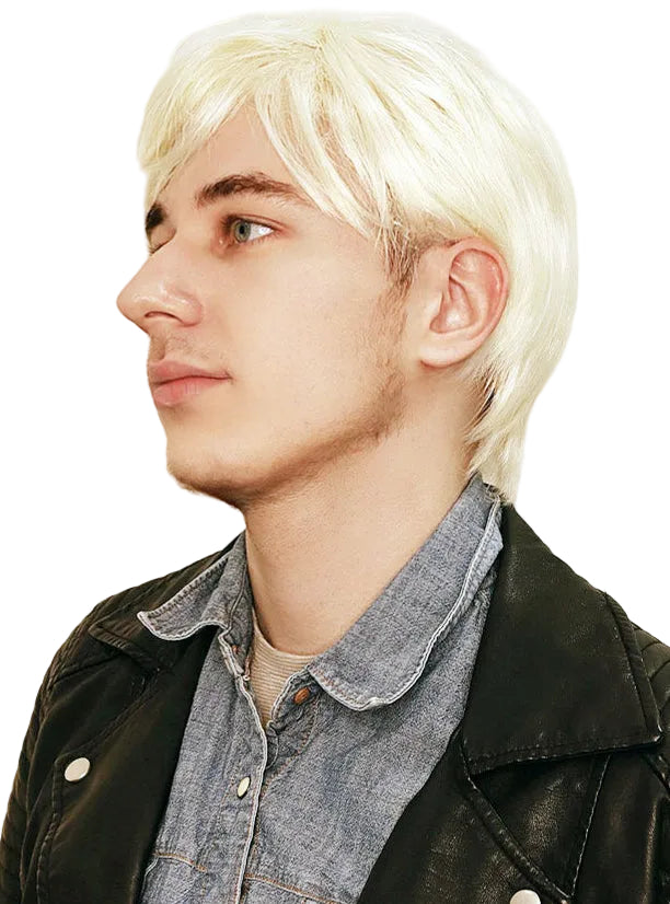 Platinum Blonde Mens Short Doll Costume Wig - Side Image