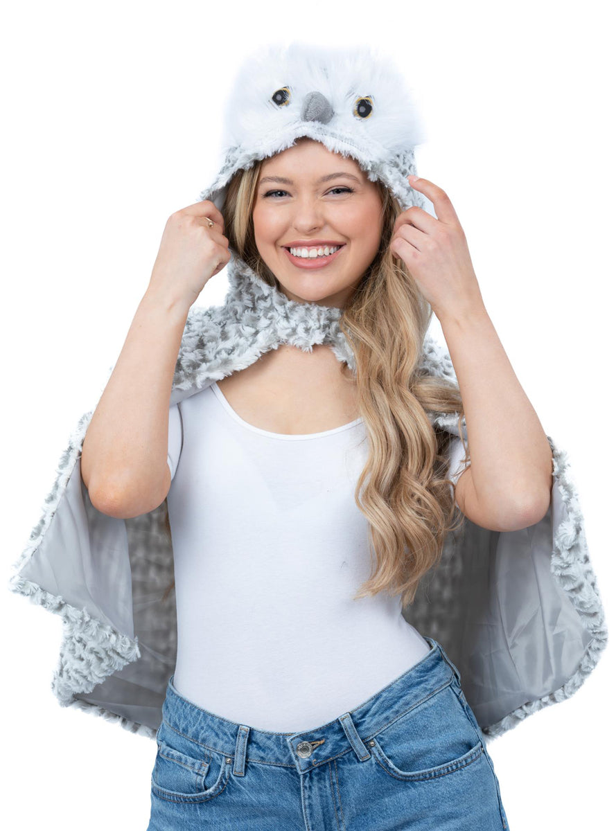 Womens Grey Owl Hooded Plush Costume Cape - Alternative Image