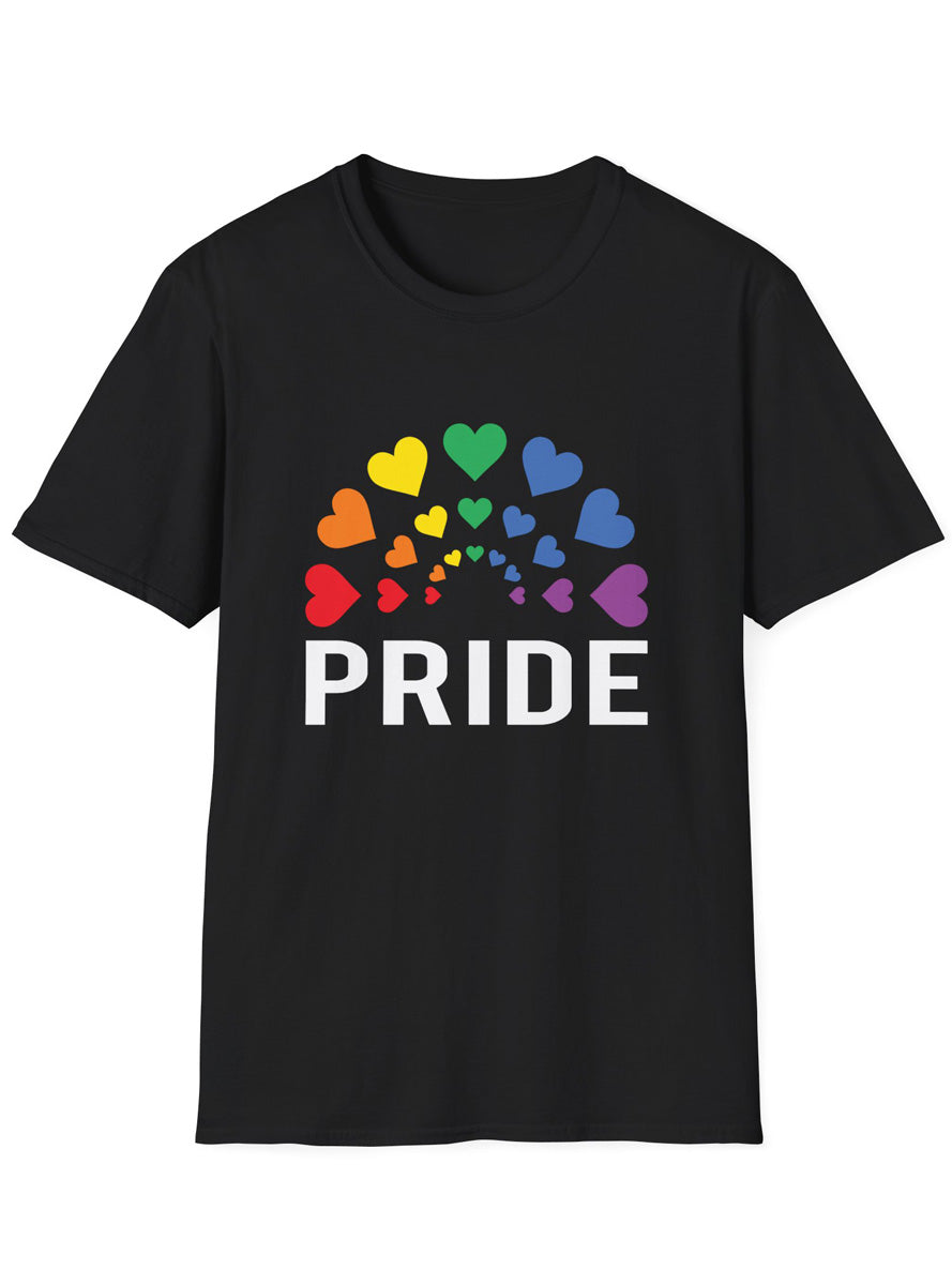 Pride Hearts Adults Black TShirt - Front Image