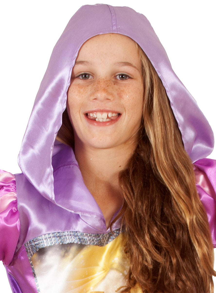 Close Image of Princess Rapunzel Girls Hooded Costume Dress