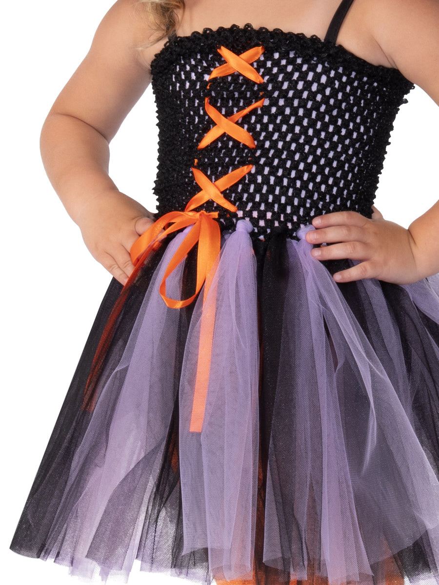 Girls Purple And Orange Tutu Witch Halloween Costume - Close Image 2