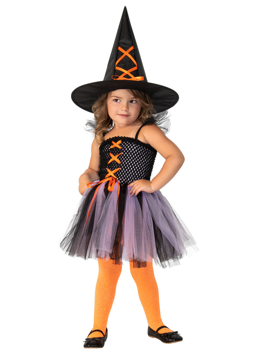 Girls Purple And Orange Tutu Witch Halloween Costume - Main Image