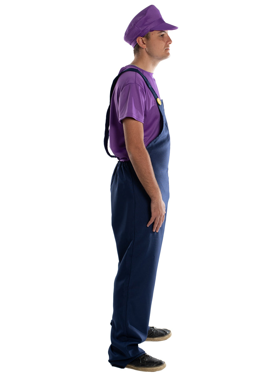 Purple Waluigi Mens Gaming Character Costume - Side Image