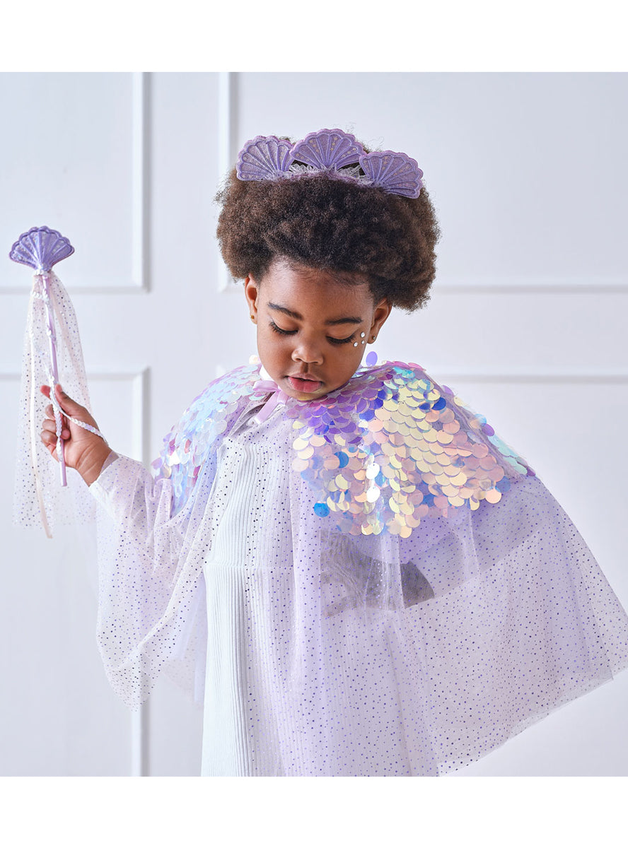 Purple Sparkly Girls Deluxe Mermaid Costume Cape - Main Image